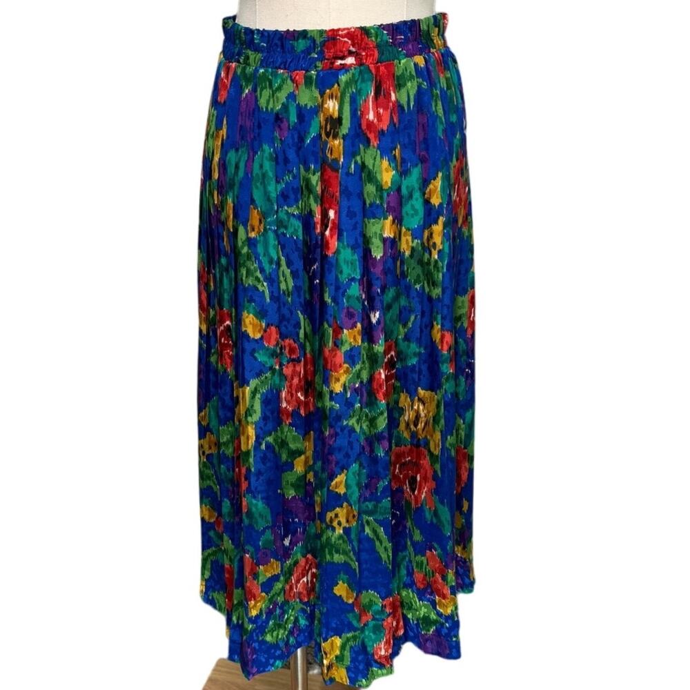 Andrea Gayle vintage vibrant abstract floral pleated satin skirt size small S
